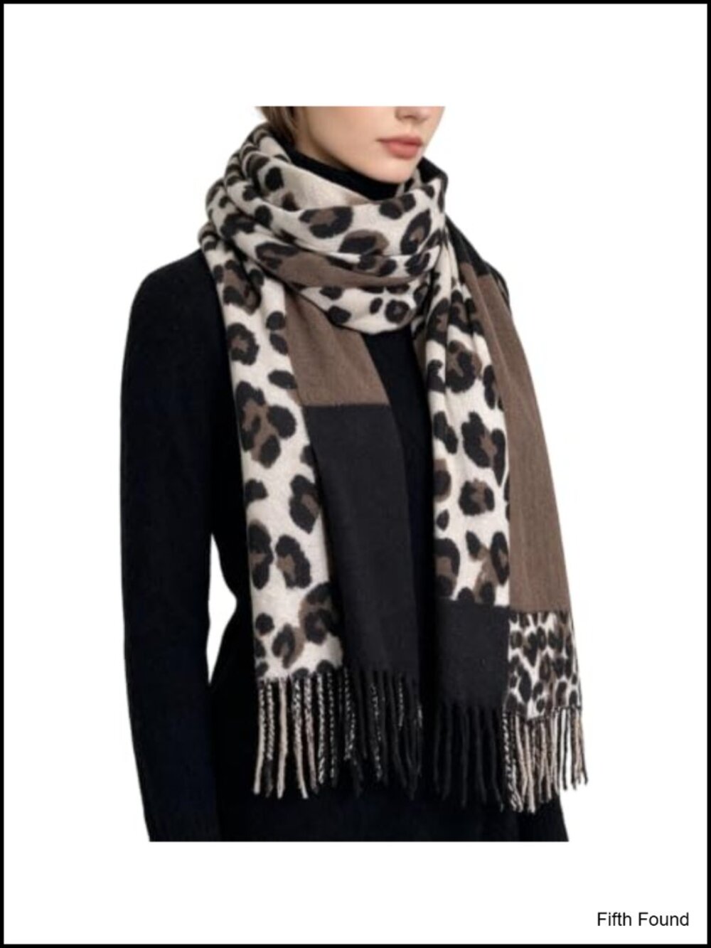 Oversize Leopard Print Tassel Scarf Shawl Wrap for Women Winter Warm
